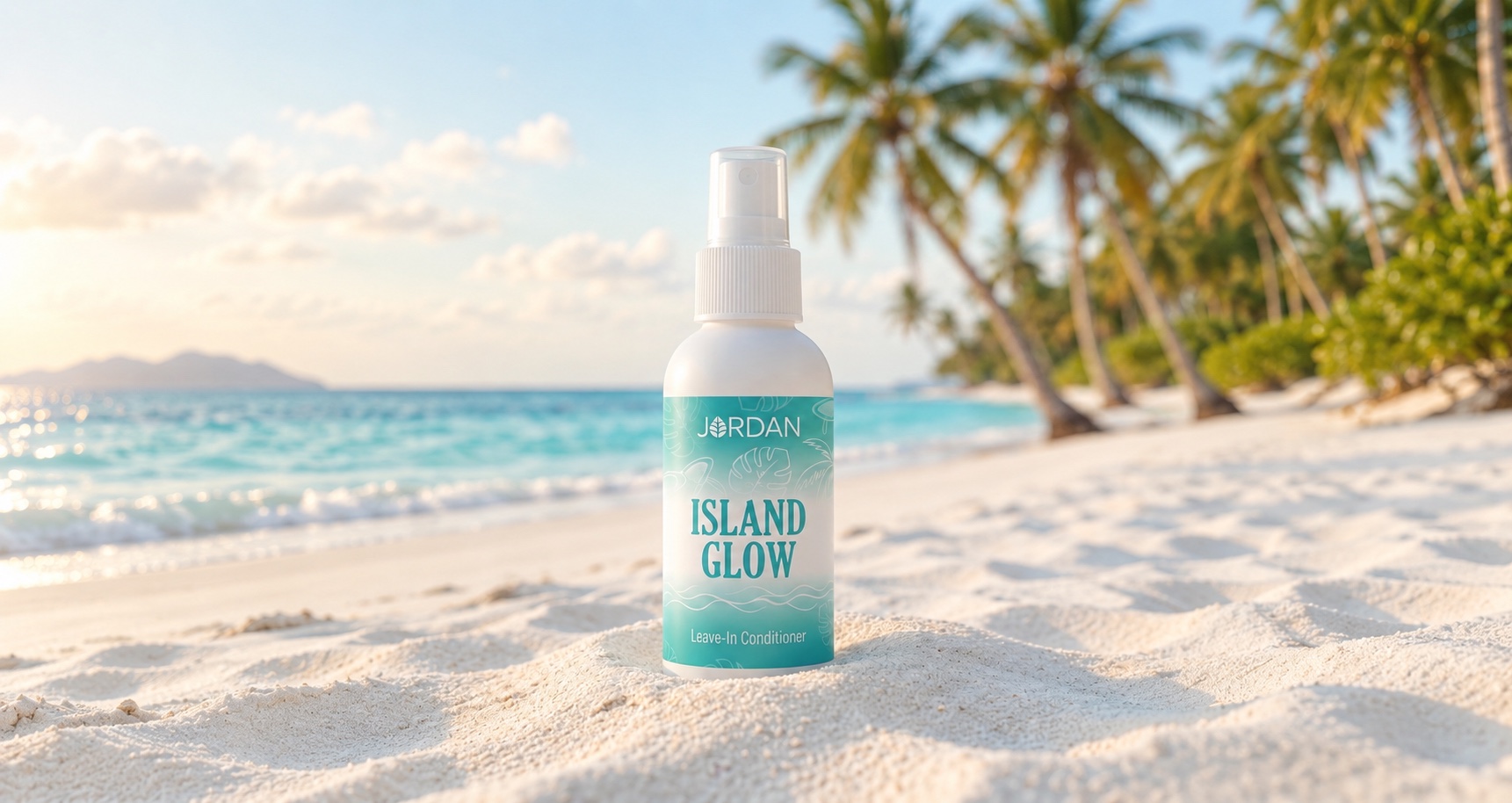 My modern branding refresh for Island Glow by Jordan, shown in a tropical beach setting